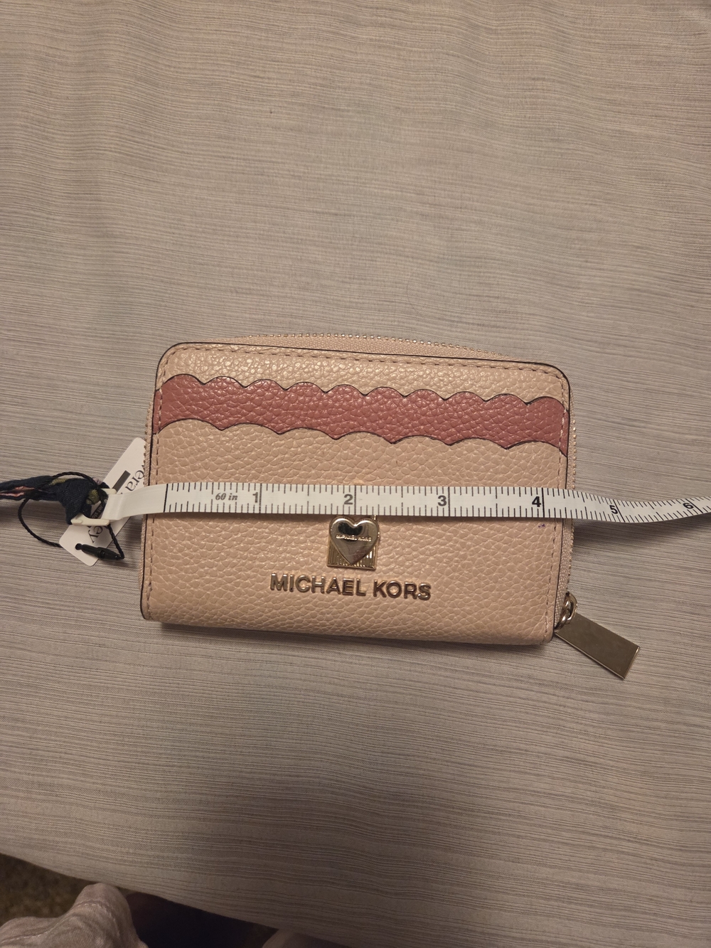 Michael Kors Peach and Rose Scalloped Leather Zip Wallet